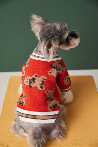 Sweater Preppy Style V-neck Winter Warm Clothes For Dogs Cats