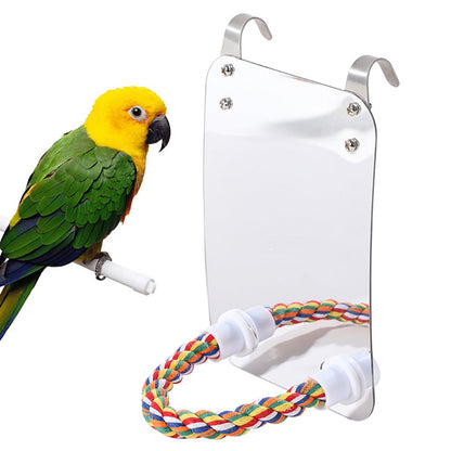 Parrot Toy Acrylic Mirror With Cotton Rope Station