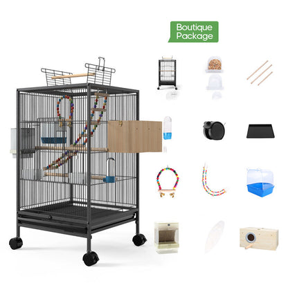 Bird Cage With Feeder Toy Grass Nest Breeding Box