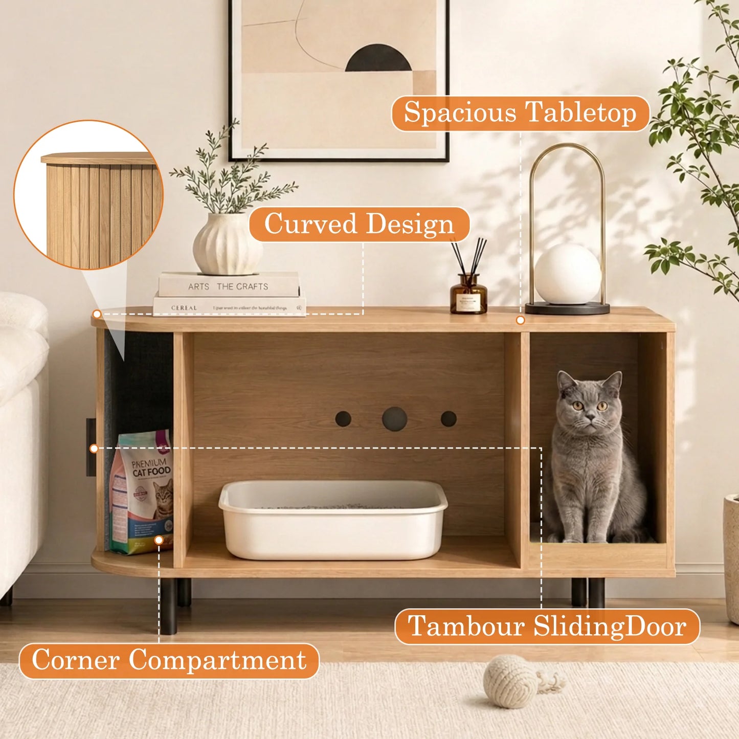 Cat Wooden Furniture, Sliding door, Litter Box, Bed, Supplies