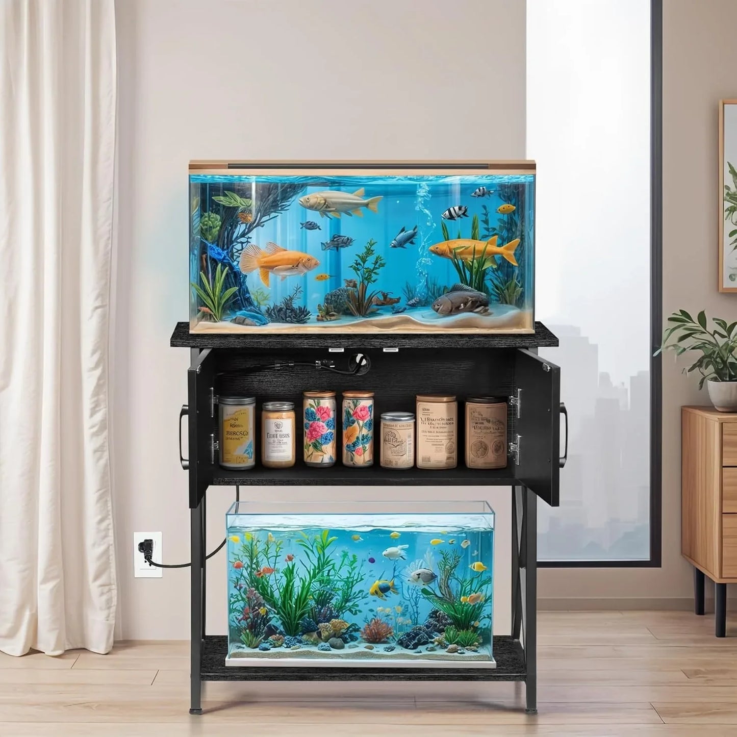 Fish Tank Stand with Cabinet for Storage, Metal