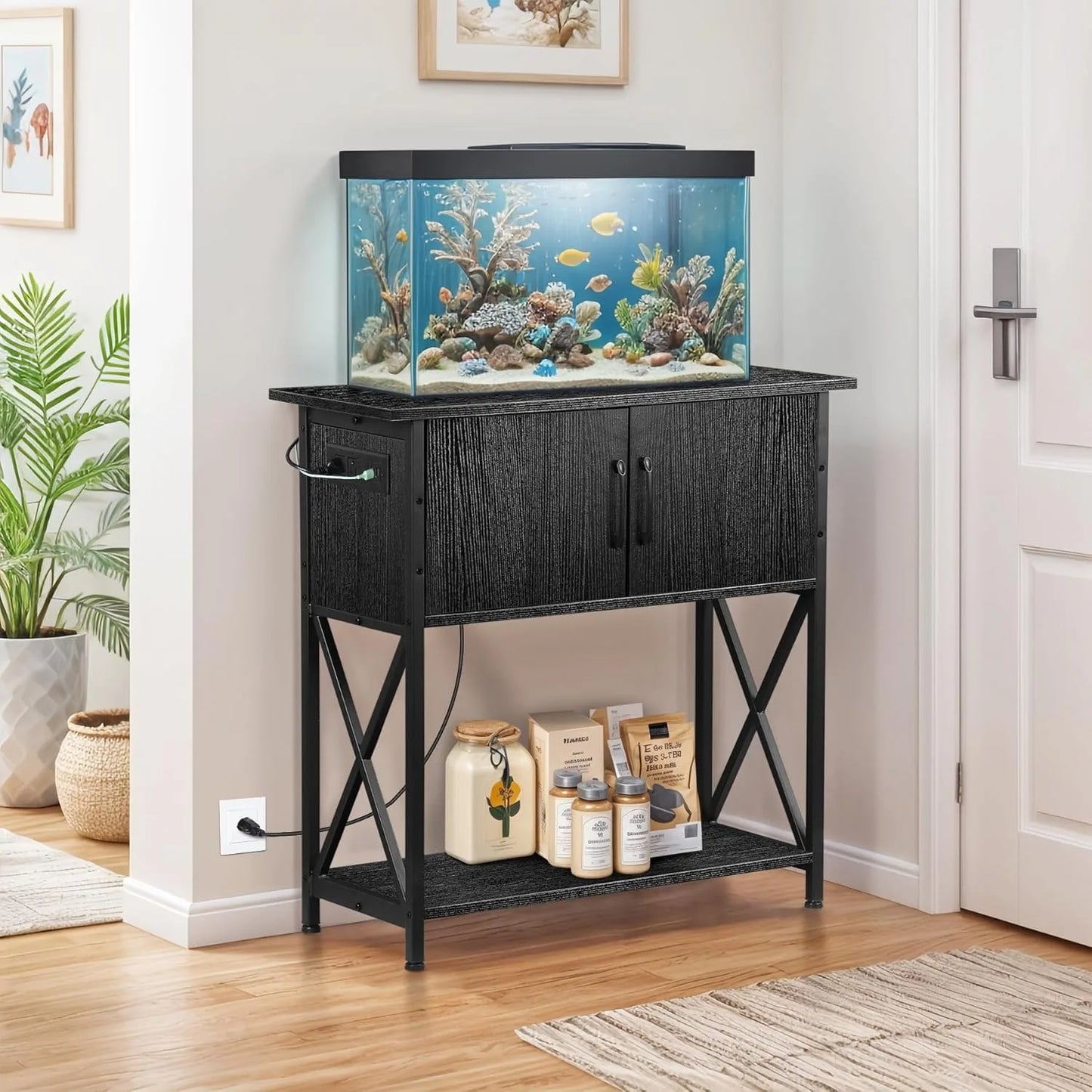 Fish Tank Stand with Cabinet for Storage, Metal