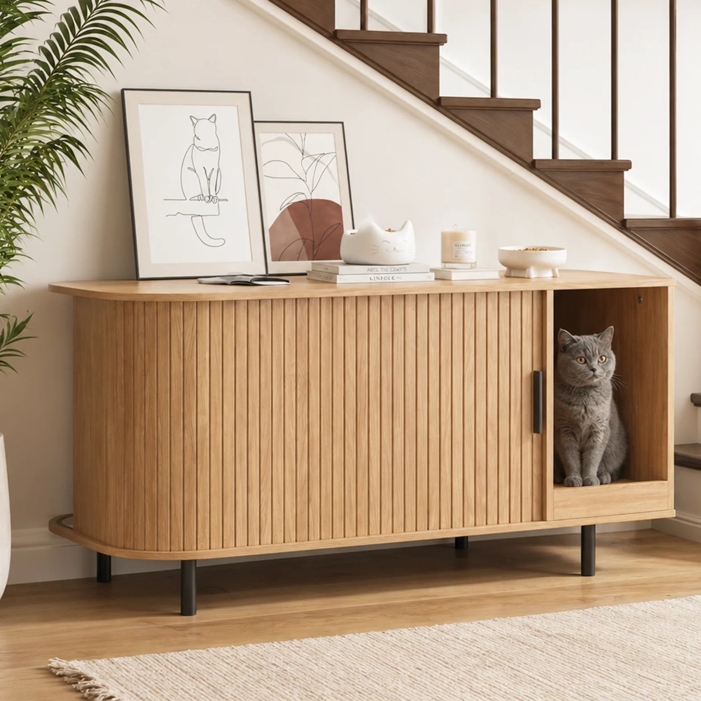 Cat Wooden Furniture, Sliding door, Litter Box, Bed, Supplies