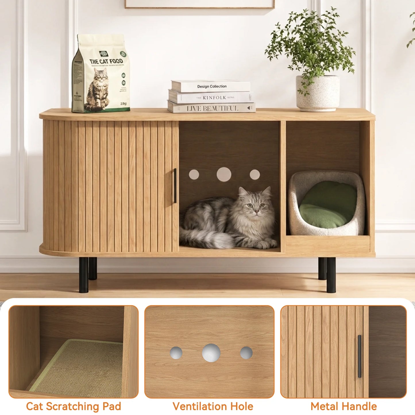 Cat Wooden Furniture, Sliding door, Litter Box, Bed, Supplies