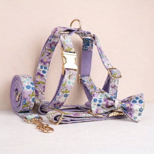 Lilac Meadow Floral Harness Set for Dogs