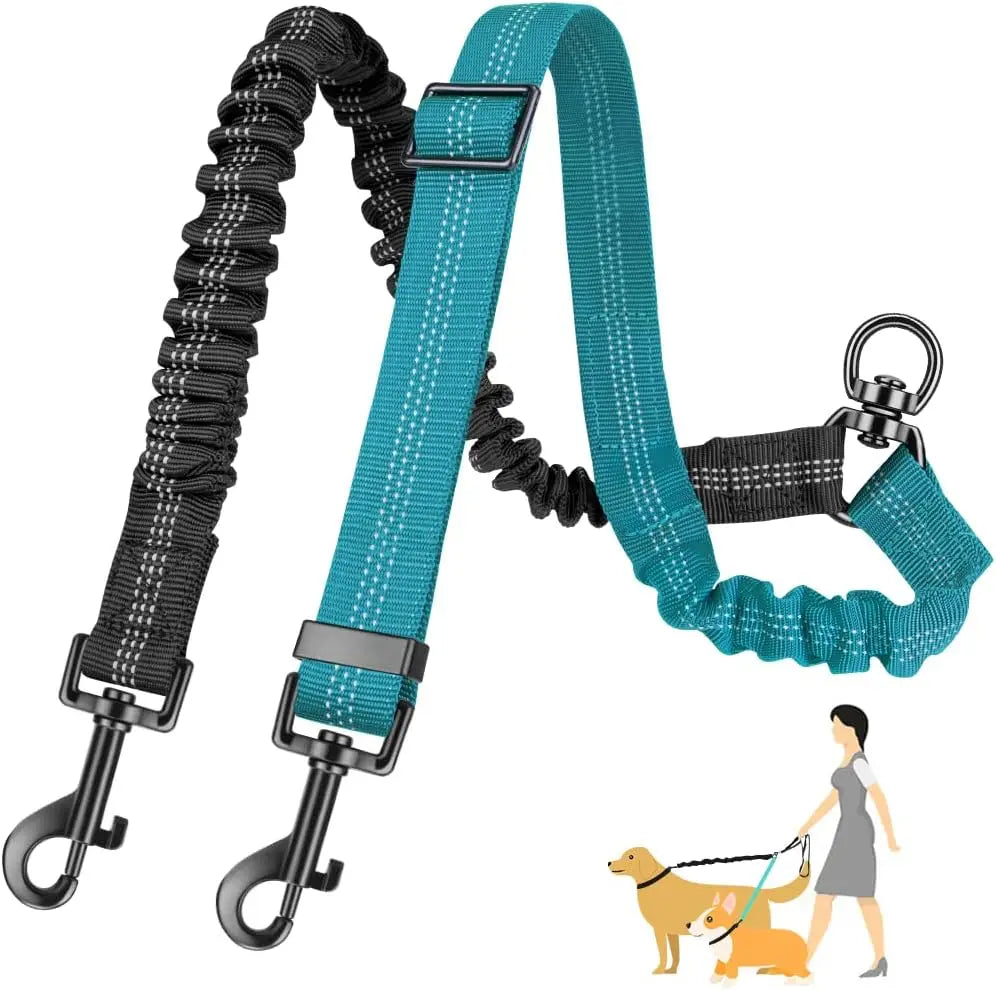 1.6ft Dual Dog Leash Attachment, Shock Absorbing Bungee