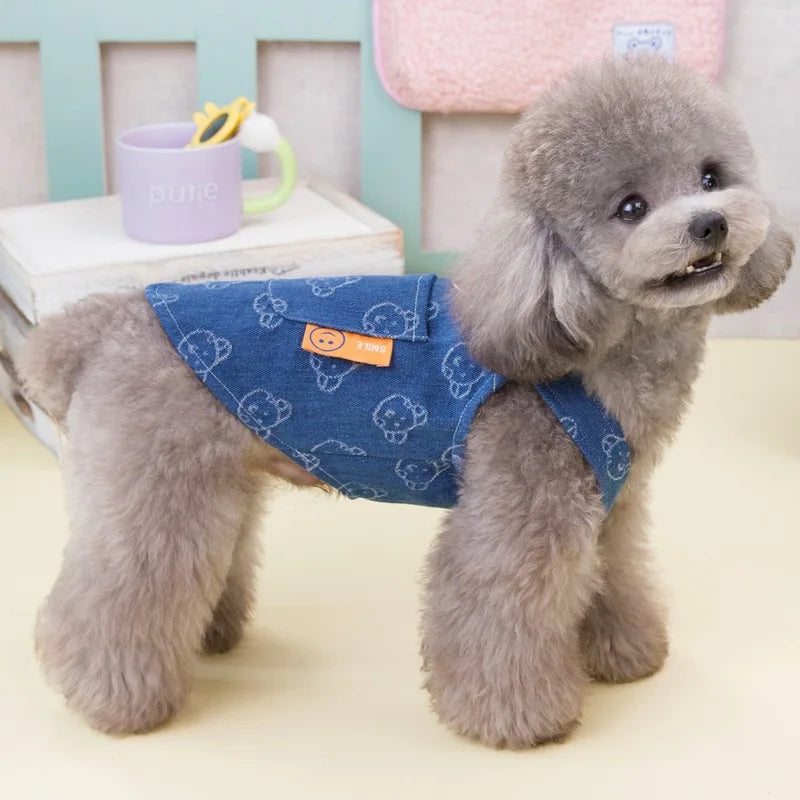 Dog Summer, Denim Dress or Vest with Leash D-ring