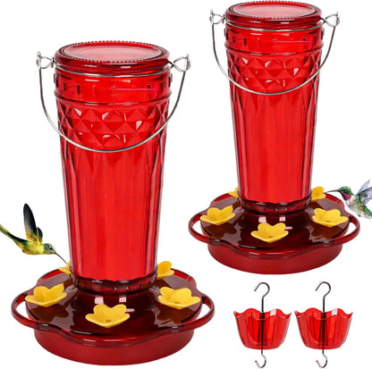 2-Pack Glass Hummingbird Feeders, 14oz, 5 Ports, Garden Decor