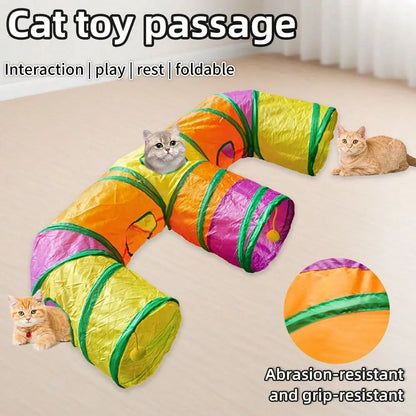 Cat Collapsible Play Tube With Hanging Balls