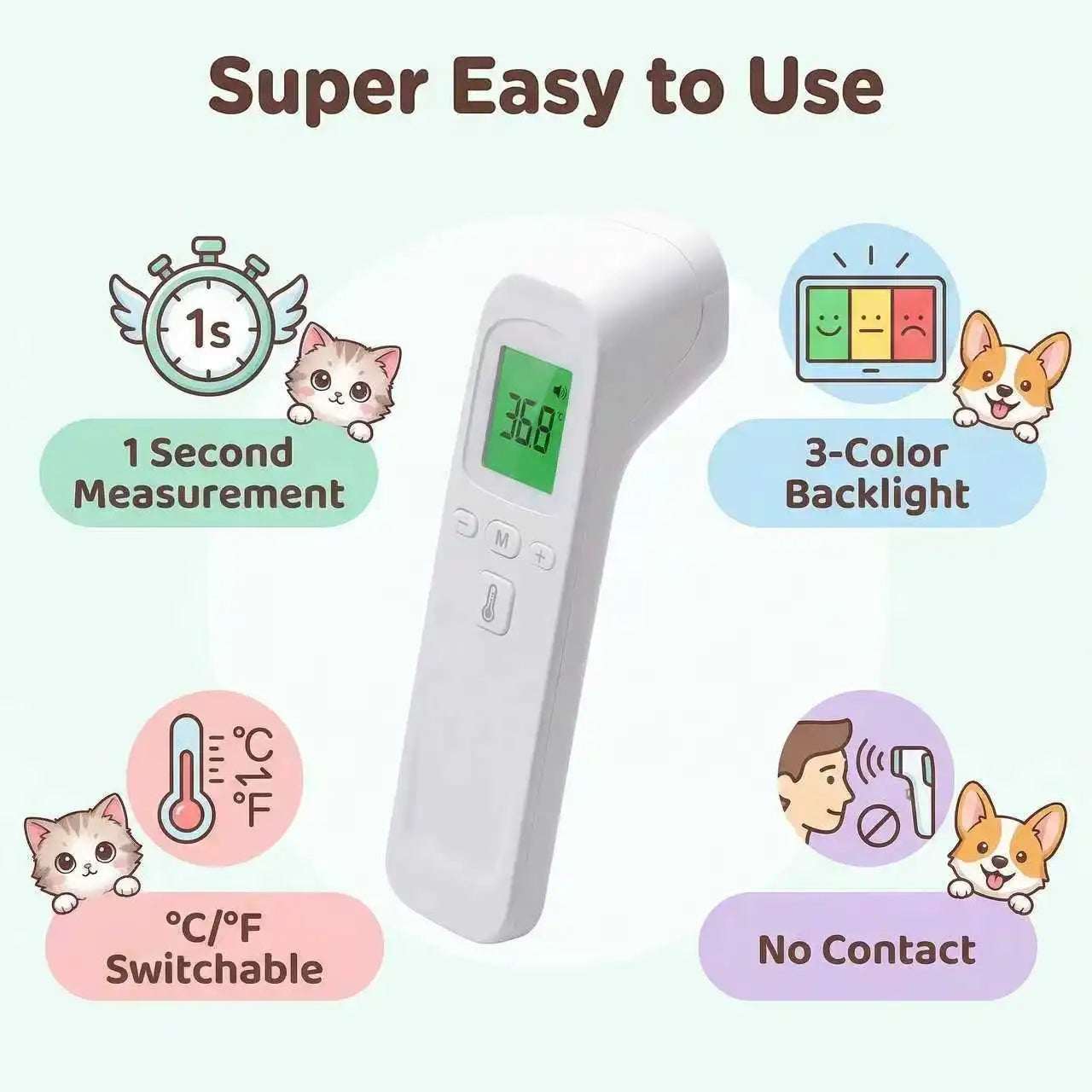 2-in-1 Cat Dog Thermometer Display Reading