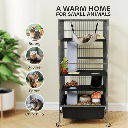 4-Tier Rolling Pet Cage for Small Animals