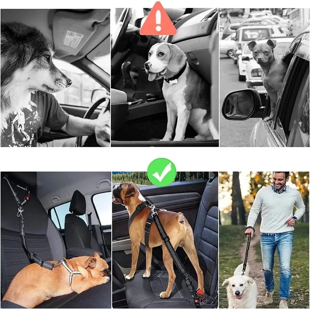 2-in-1 Dog Car Seatbelt Headrest Restraint Adjustable Reflective
