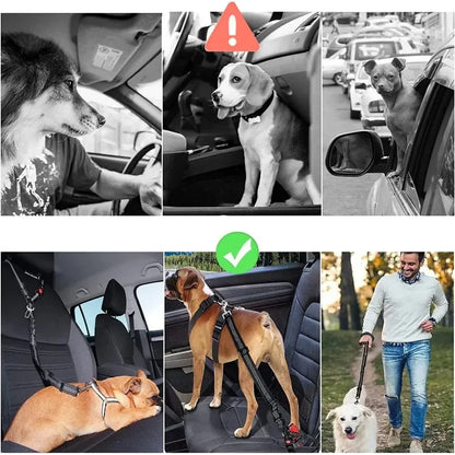 2-in-1 Dog Car Seatbelt Headrest Restraint Adjustable Reflective