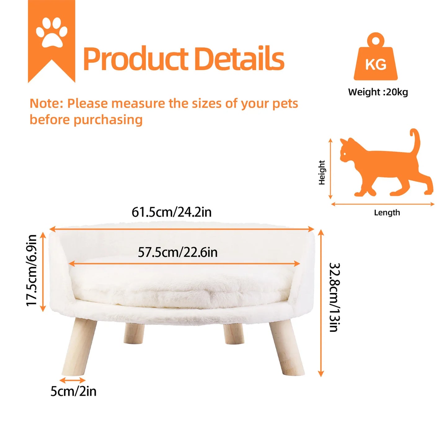 Pet Sofa Bed Raised, Removable Cushion