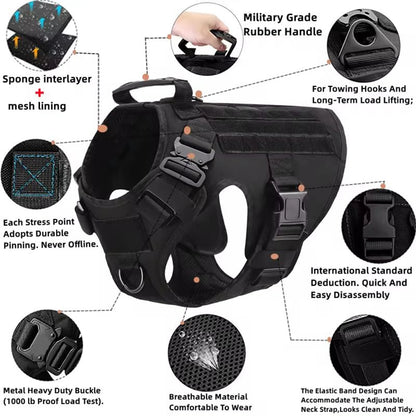 Tactical Dog Harness Collar Leash Molle Pouches