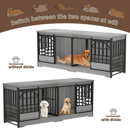 Wooden Dog House, Double Crate With Divider