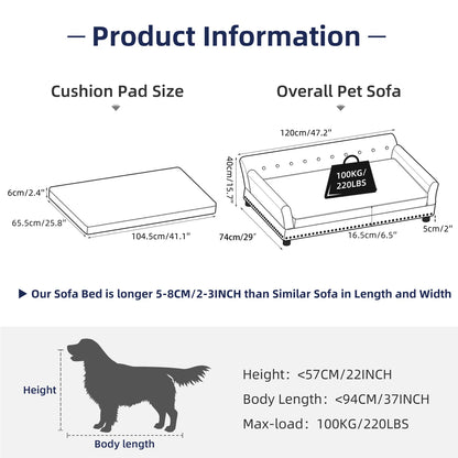 XL Dog Sofa Bed Deluxe, Tufted, Elevated