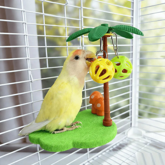Palm Tree Bird Perch With Bell Scratching Play Platform