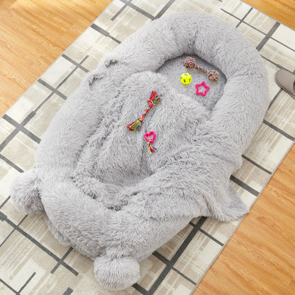 Human Size Dog Bed For Adults & Pets, Storage Pockets, Matching Blanket
