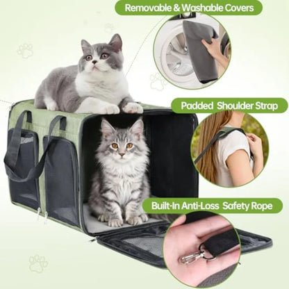 Cat Carrier for 2 Cats - Double Pet Carrier Extra Large Dual Cabin Multi Cat Travel Carrier with Removable Divider Collapsible