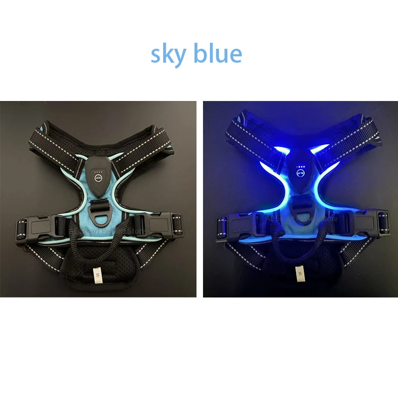 LED Luminous Dog Harness, No Pull, Adjustable, Rechargeable