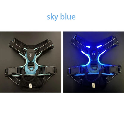 LED Luminous Dog Harness, No Pull, Adjustable, Rechargeable
