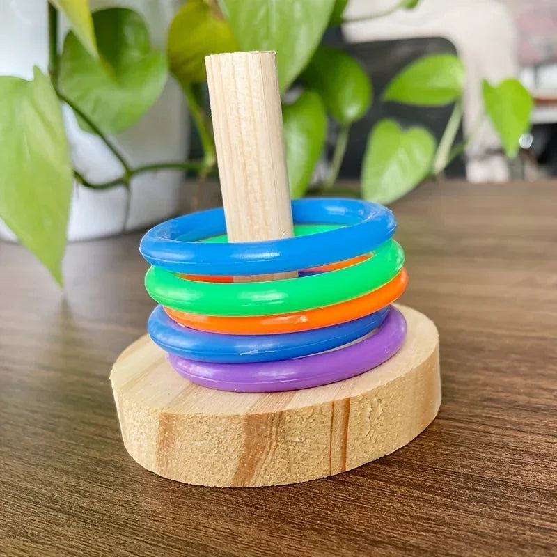 Wooden Interactive Parrot Ring, Stimulating Fun, Random Colors