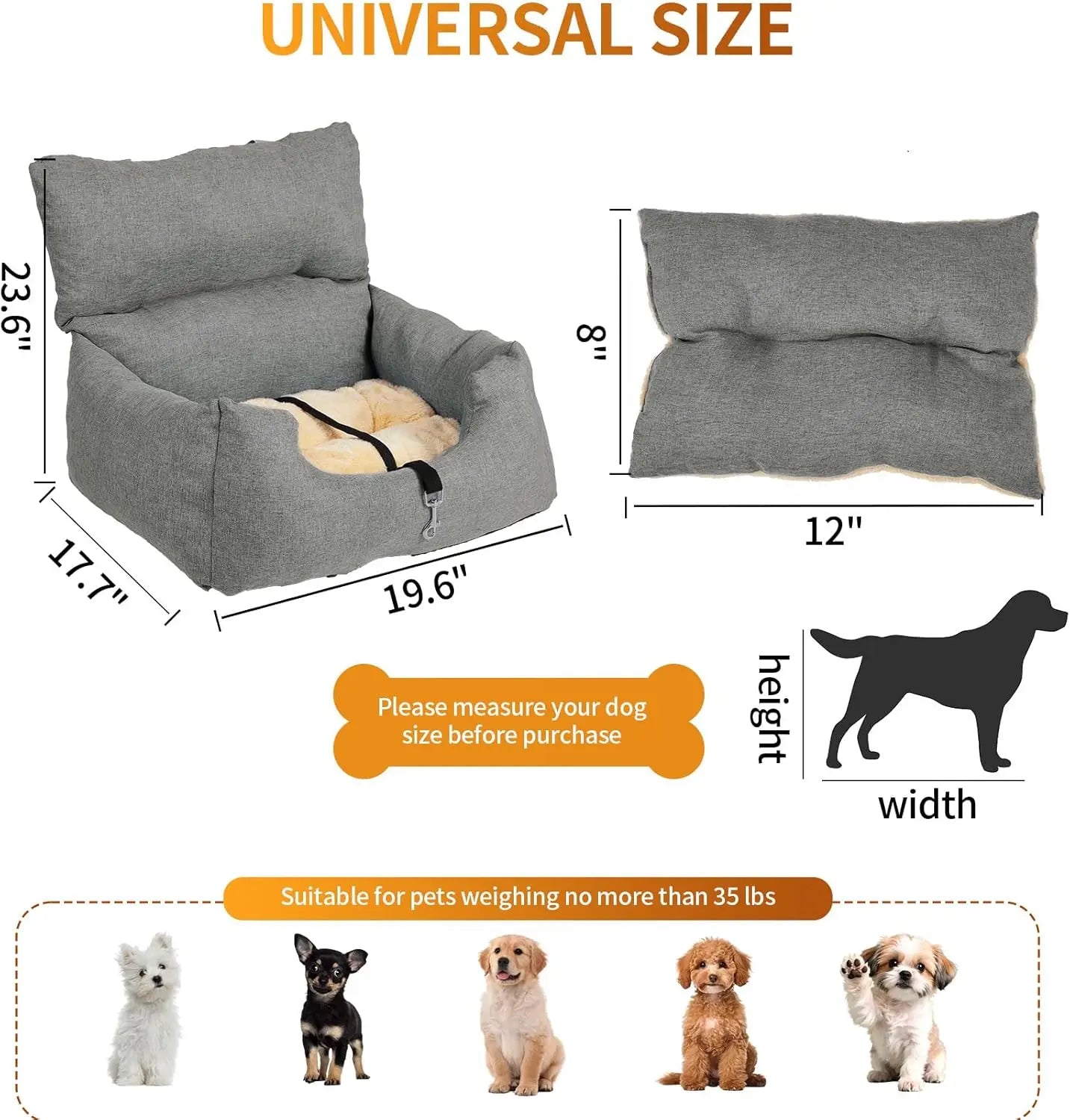 Dog Booster Car Seat Bed for Small Dogs, Tether & Reversible Cushion