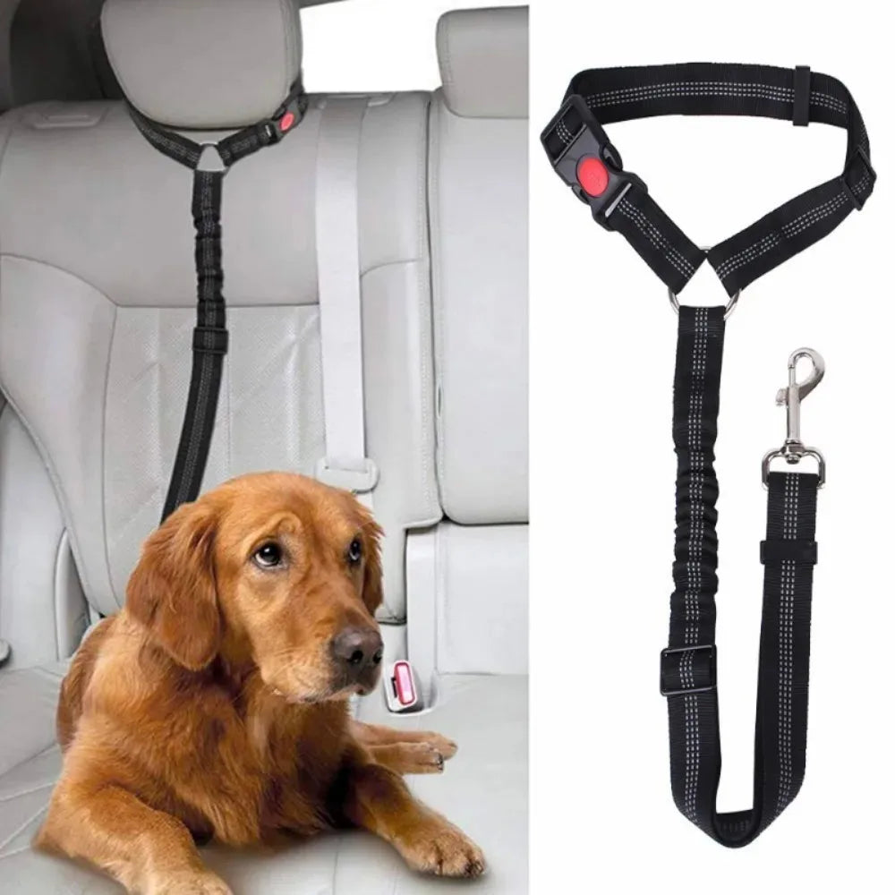 2-in-1 Dog Car Seatbelt Headrest Restraint Adjustable Reflective