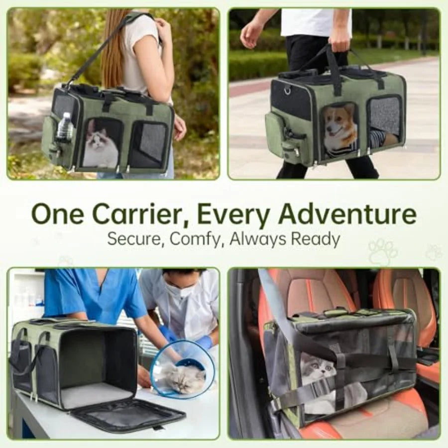 Cat Carrier for 2 Cats - Double Pet Carrier Extra Large Dual Cabin Multi Cat Travel Carrier with Removable Divider Collapsible