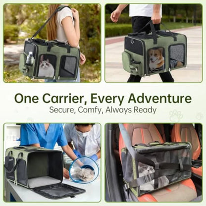 Cat Carrier for 2 Cats - Double Pet Carrier Extra Large Dual Cabin Multi Cat Travel Carrier with Removable Divider Collapsible