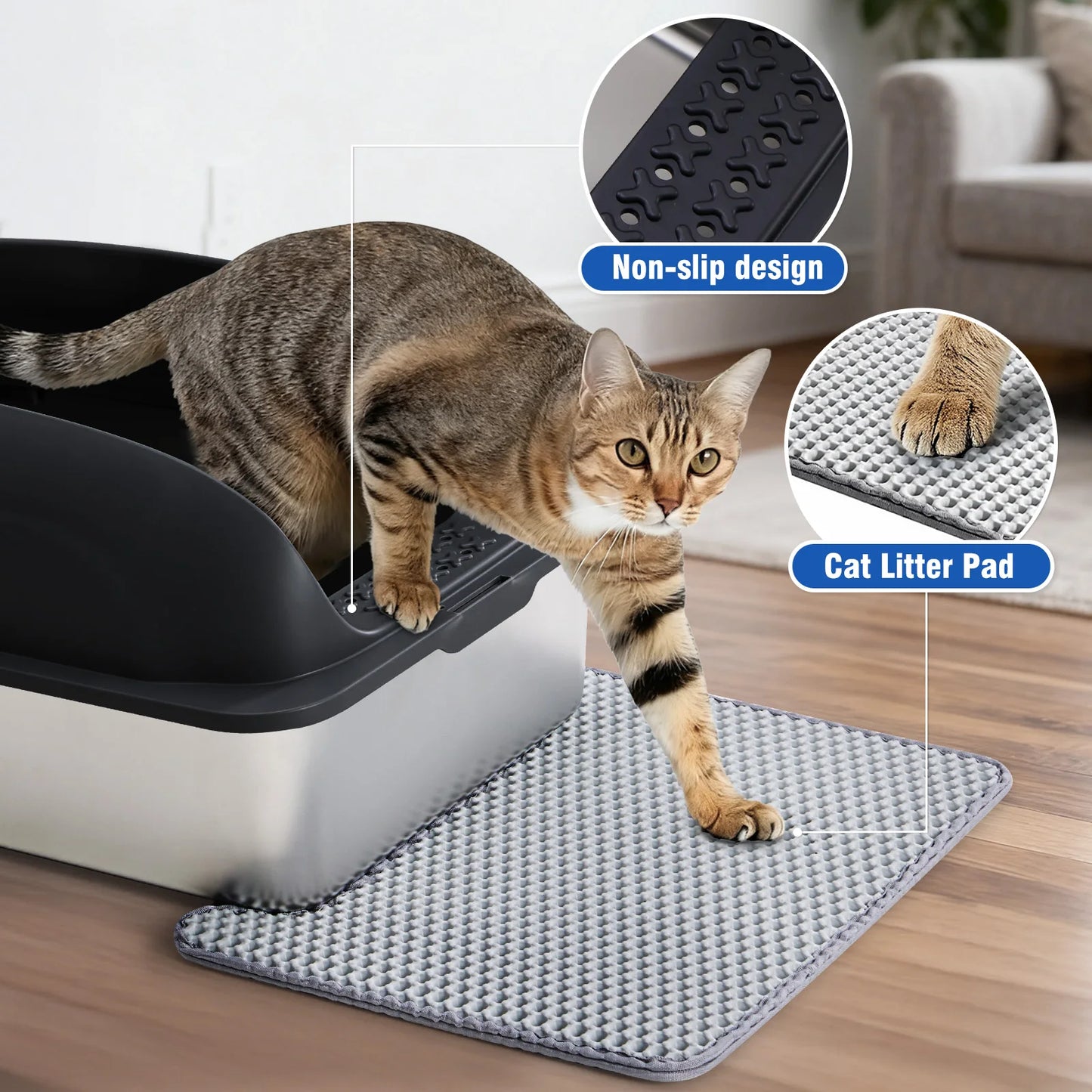 Stainless Steel Cat Litter Box with Lid Scoop and Mat Included