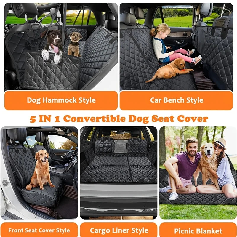 5-in-1 Convertible Dog Car Seat Cover For Rear Seat
