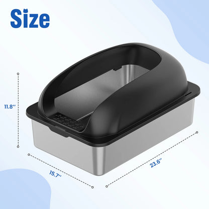 Stainless Steel Cat Litter Box with Lid Scoop and Mat Included