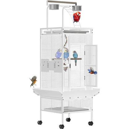 60" Metal Bird Cage With Play Top, Rolling Stand, Flight Enclosure