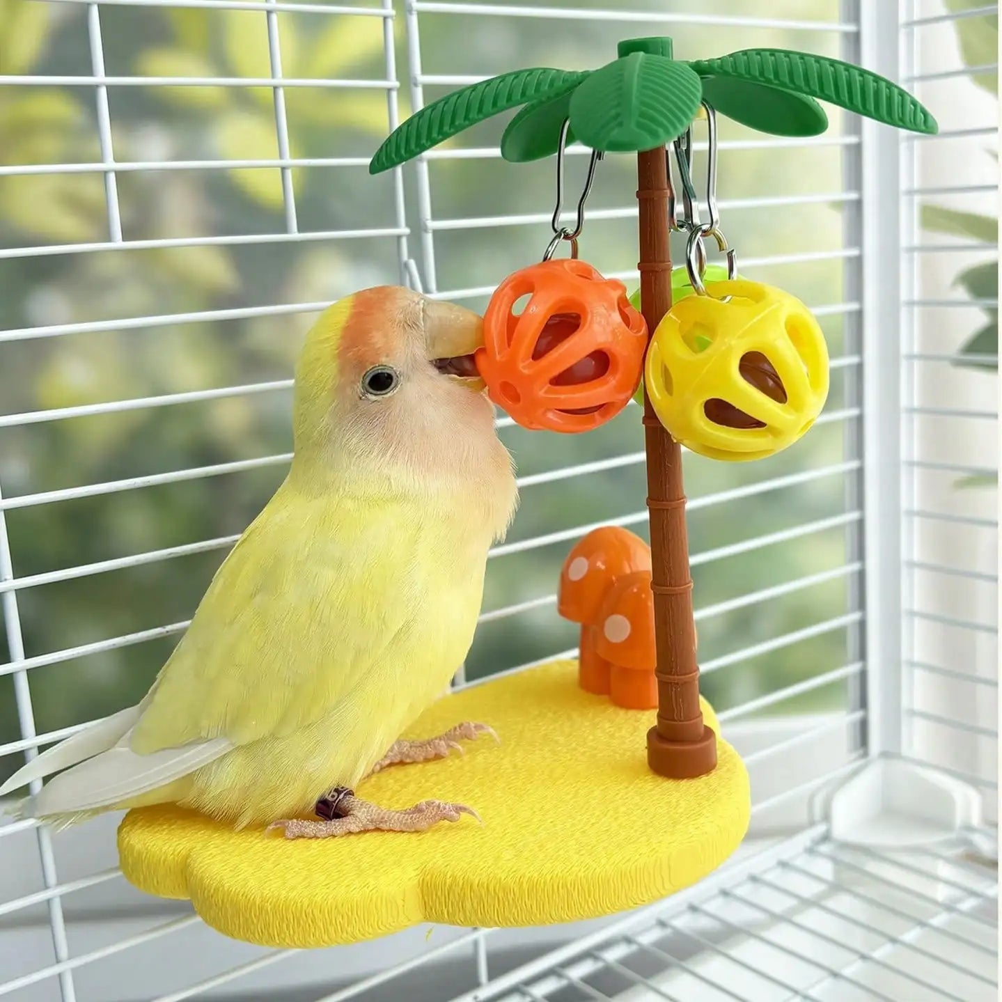 Palm Tree Bird Perch With Bell Scratching Play Platform