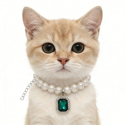 Faux Pearl Pet Collar Hanging Jewel, Adjustable For Cats Dogs