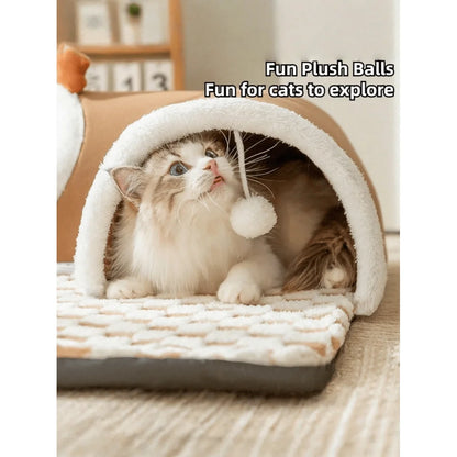 Cat Hide And Seek Tunnel Bed With Ball Toy