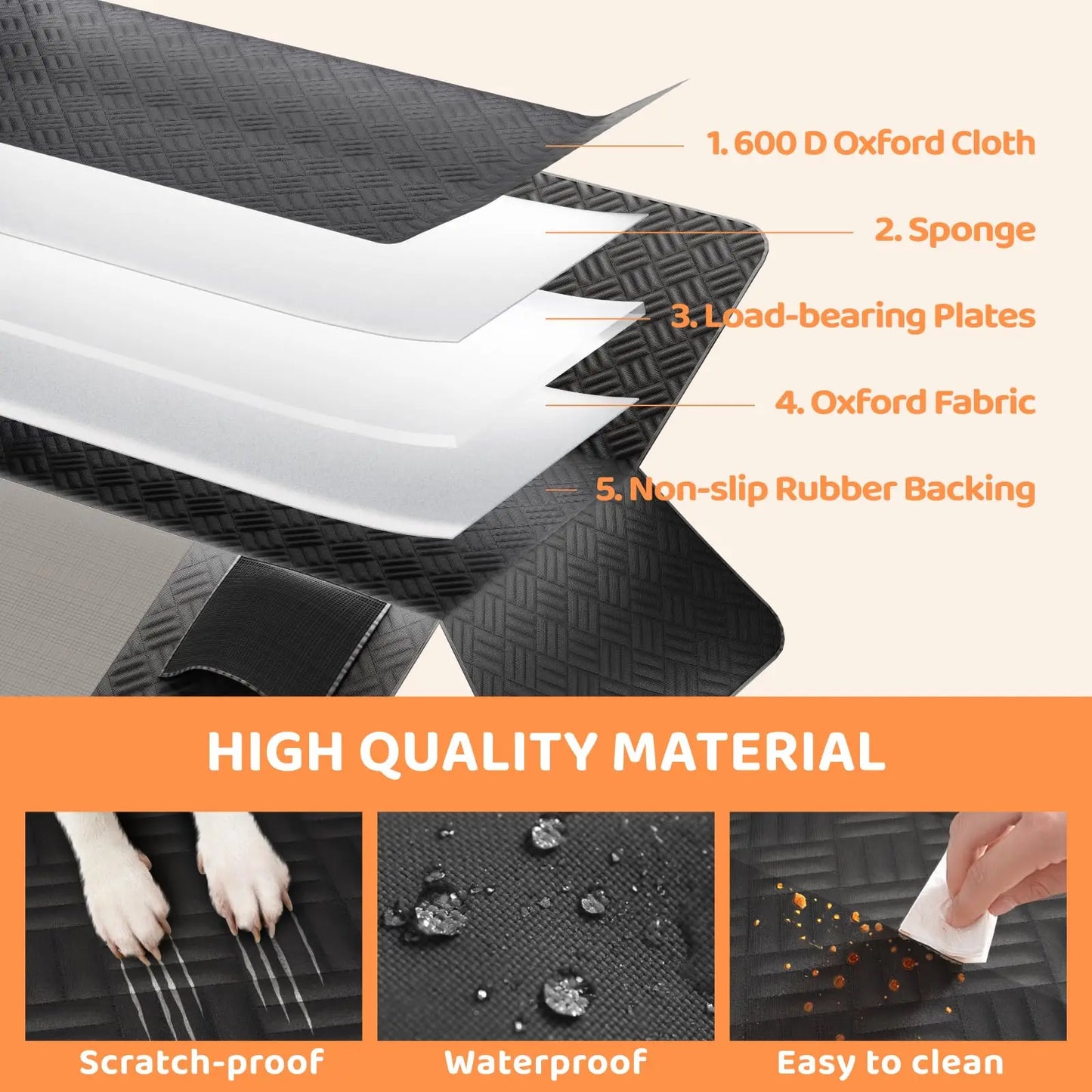 Dog Seat Cover, Hard Bottom, Rear Seat Extender, Heavy-Duty, Anti-Scratch