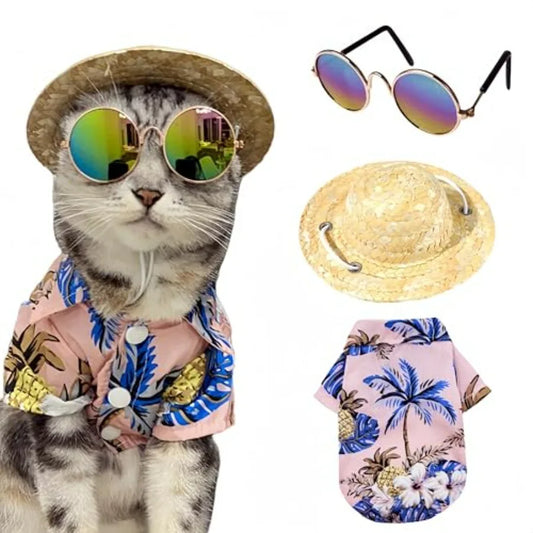 Pet Hawaiian summer set (shirt, hat, sunglasses)