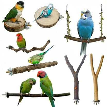 8 Piece Natural Wood Bird Cage Accessories