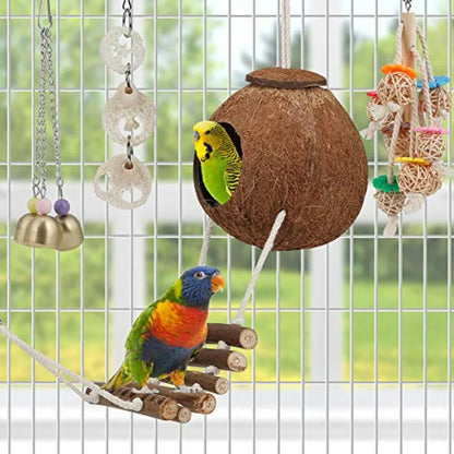 Bird Cage Hammock with Ladder, Hanging Bell Swing, Chewing Toy