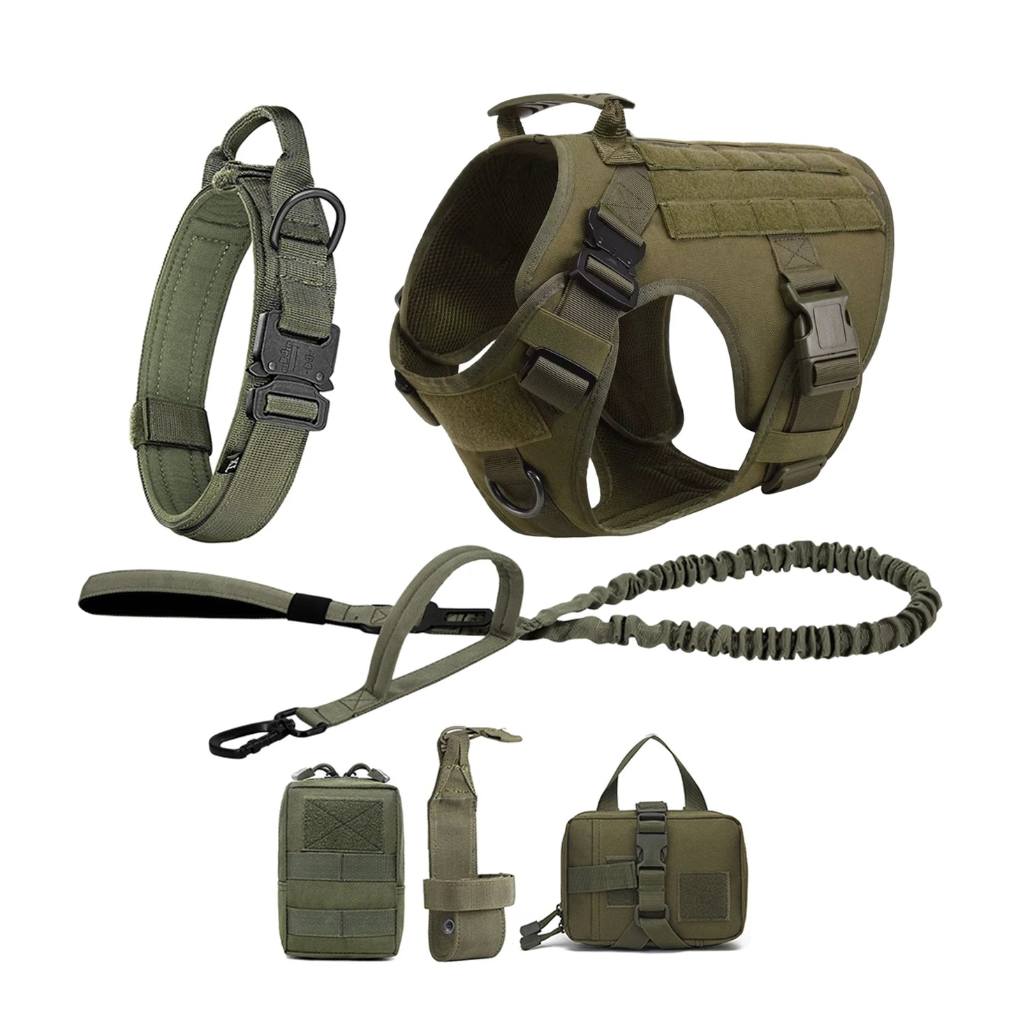 Tactical Dog Harness Collar Leash Molle Pouches