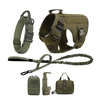 Tactical Dog Harness Collar Leash Molle Pouches