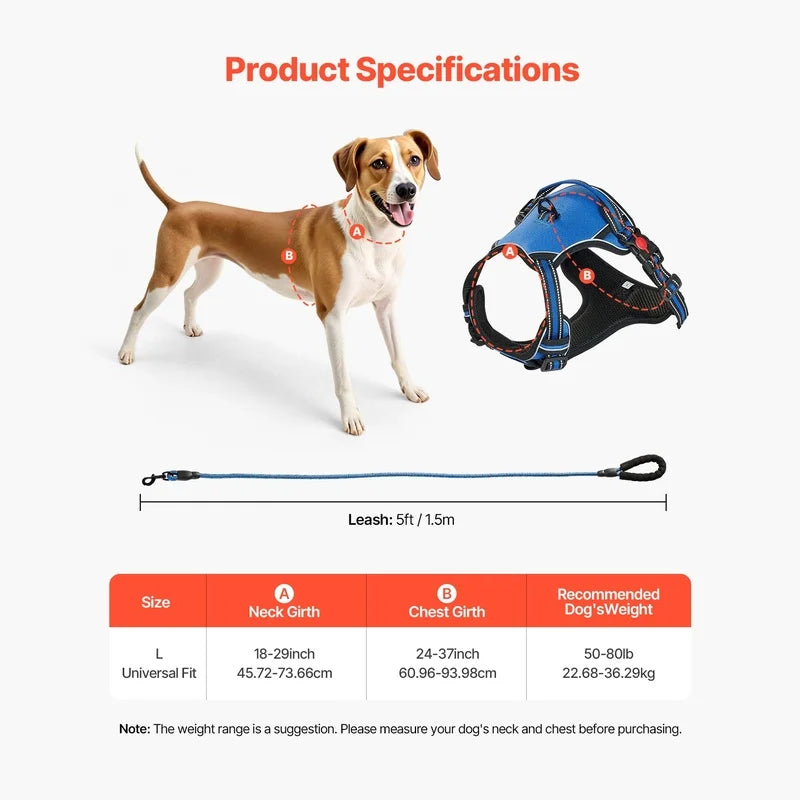 Adjustable Large Dog Harness with Leash