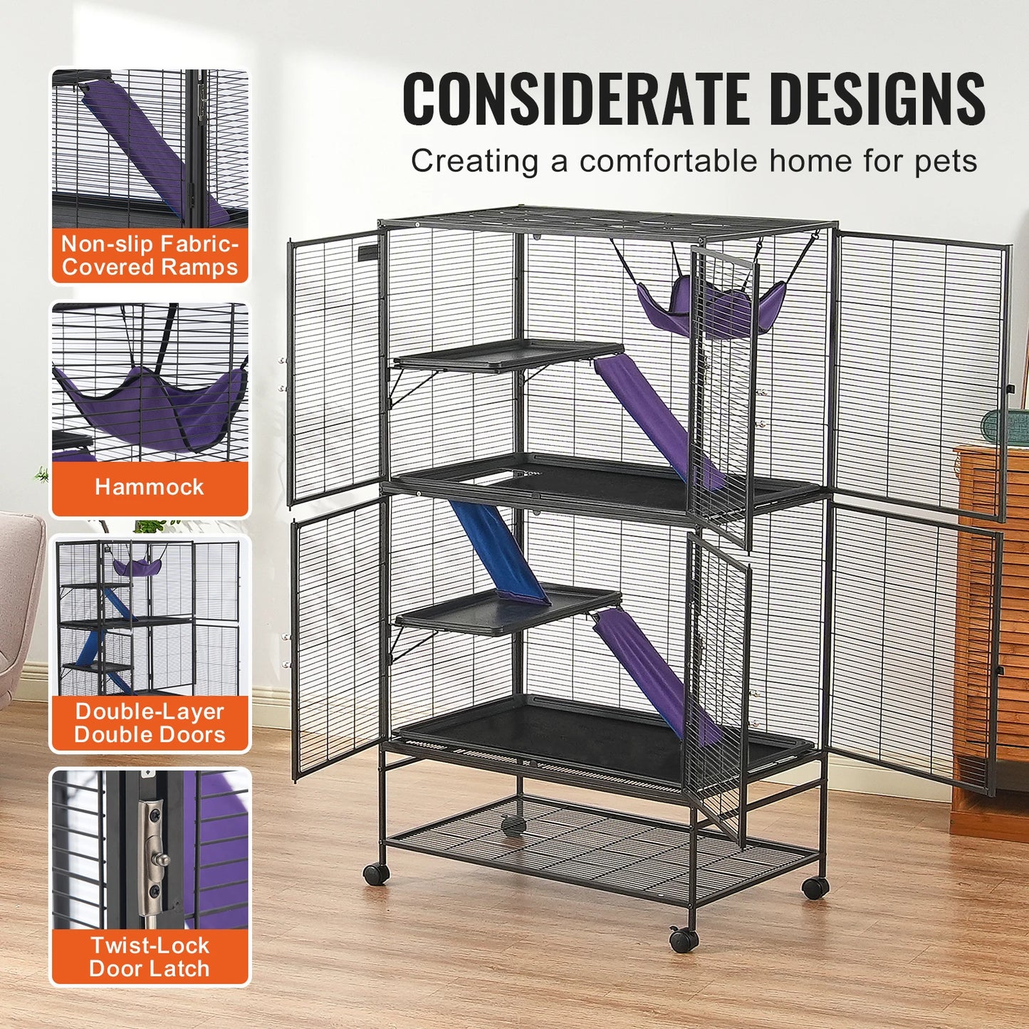 Rolling Metal Ferret Cage Large 4-Tier