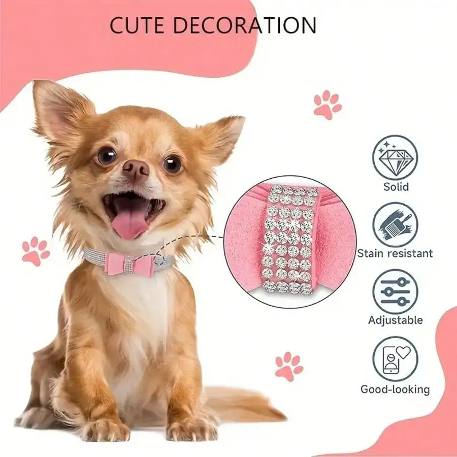 Rhinestone, Bow Tie Dog Collar, Adjustable