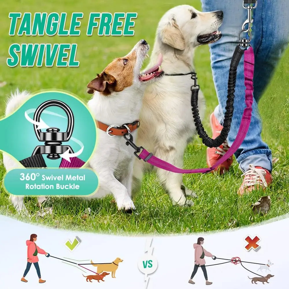 1.6ft Dual Dog Leash Attachment, Shock Absorbing Bungee