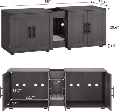 Wooden Cabinet Double Compartments, Scratching Pad, Litter Box, Enclosure for Cat Supplies