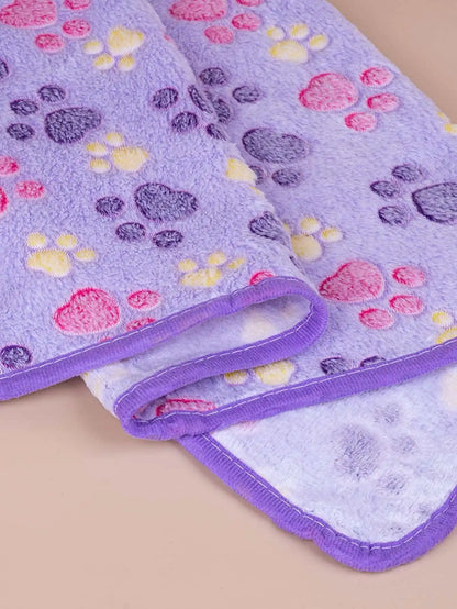 Paw Print Fleece Pet Blanket For Dogs Cats